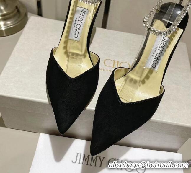 Unique Style Jimmy Choo Saeda 85 Pumps in Suede with Crystal Embellishment Black 411913