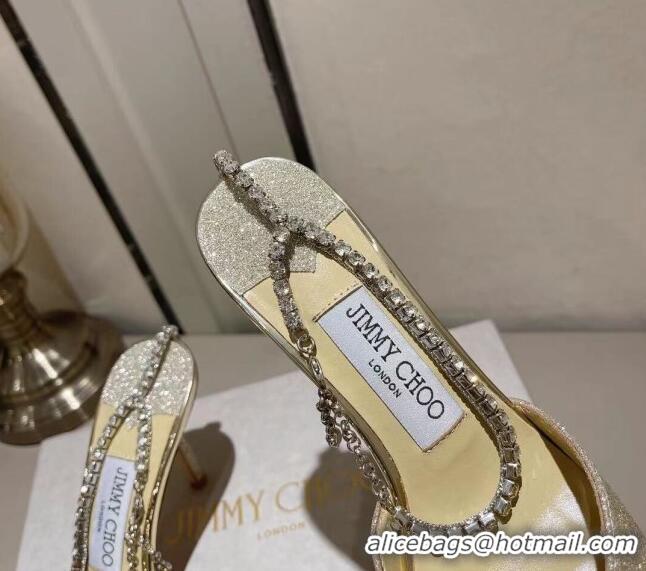 Duplicate Jimmy Choo Saeda 85 Glitter Pumps with Crystal Embellishment Gold 411914