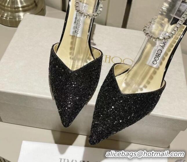 Good Looking Jimmy Choo Saeda 85 Glitter Pumps with Crystal Embellishment Black 411915