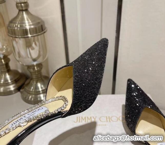 Good Looking Jimmy Choo Saeda 85 Glitter Pumps with Crystal Embellishment Black 411915