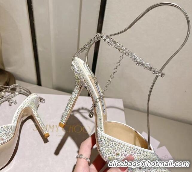 Good Product Jimmy Choo Saeda 100 Satin Pumps with Crystals White 411916