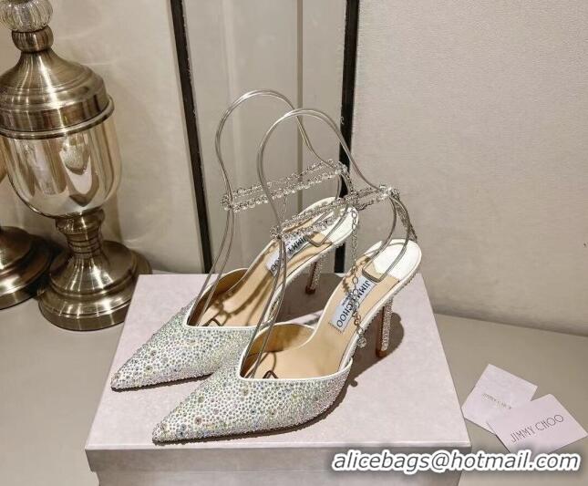 Good Product Jimmy Choo Saeda 100 Satin Pumps with Crystals White 411916