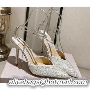 Perfect Jimmy Choo Saeda 85 Satin Pumps with Crystals White 411917