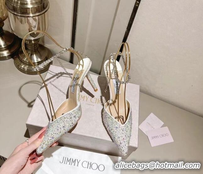 Perfect Jimmy Choo Saeda 85 Satin Pumps with Crystals White 411917