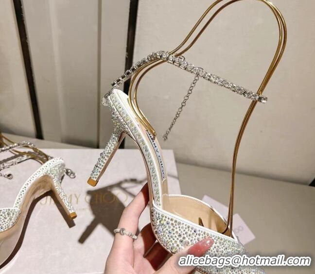 Perfect Jimmy Choo Saeda 85 Satin Pumps with Crystals White 411917