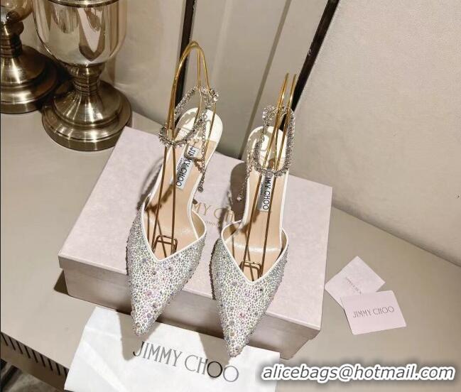 Perfect Jimmy Choo Saeda 85 Satin Pumps with Crystals White 411917