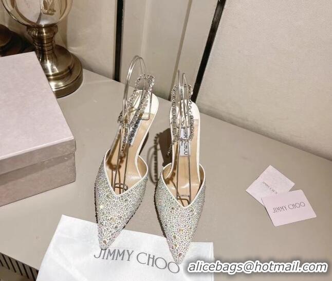 Perfect Jimmy Choo Saeda 85 Satin Pumps with Crystals White 411917