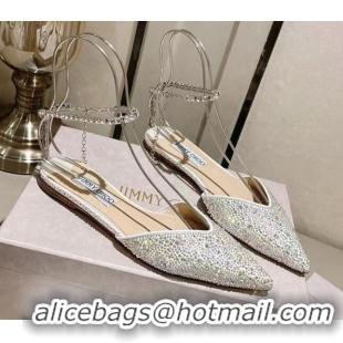 Good Quality Jimmy Choo Satin Flat Shoes with Crystals White 411918