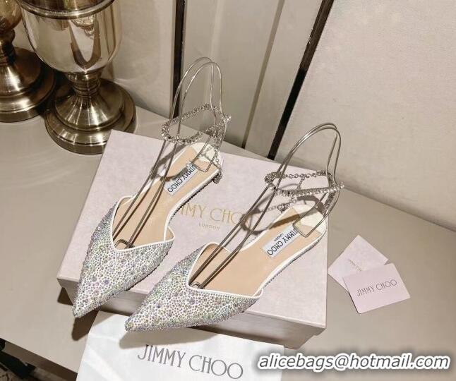 Good Quality Jimmy Choo Satin Flat Shoes with Crystals White 411918