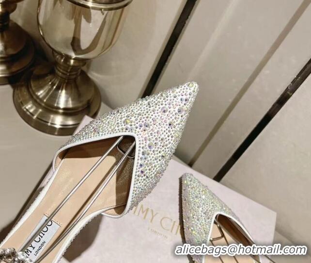 Good Quality Jimmy Choo Satin Flat Shoes with Crystals White 411918