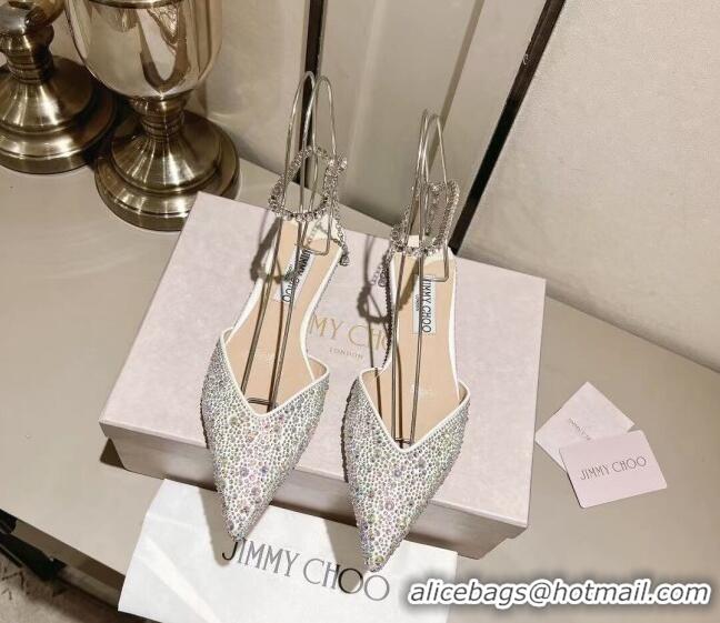 Good Quality Jimmy Choo Satin Flat Shoes with Crystals White 411918