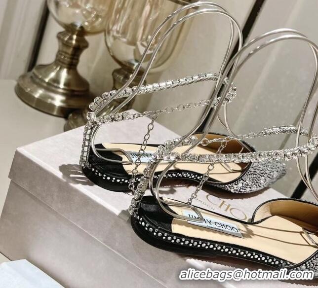 Grade Quality Jimmy Choo Flat Shoes with Crystals Black 411919