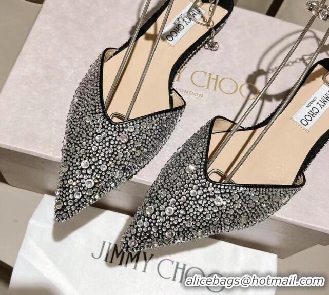 Grade Quality Jimmy Choo Flat Shoes with Crystals Black 411919