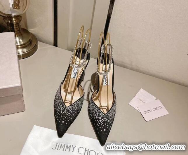 Best Price Jimmy Choo Saeda 100 Satin Pumps with Crystals Black 411920