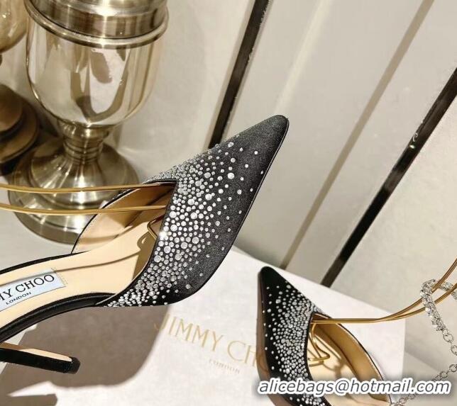 Best Price Jimmy Choo Saeda 100 Satin Pumps with Crystals Black 411920