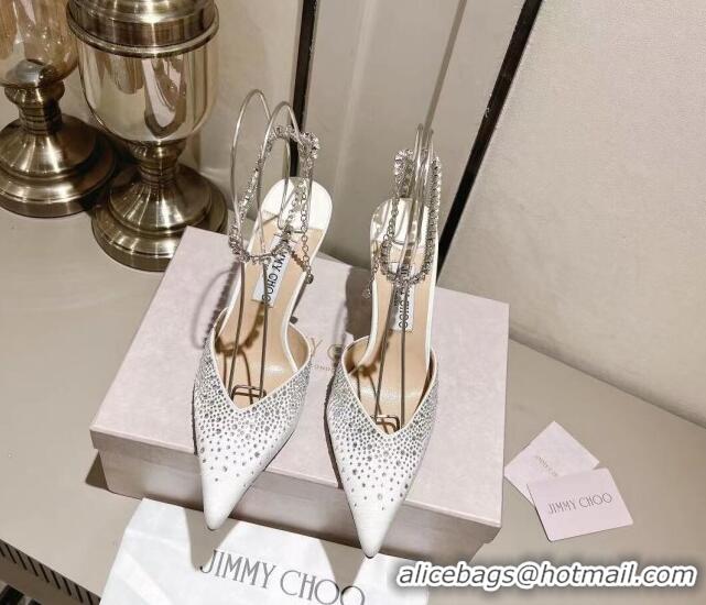 Good Looking Jimmy Choo Saeda 100 Satin Pumps with Crystals White 411921