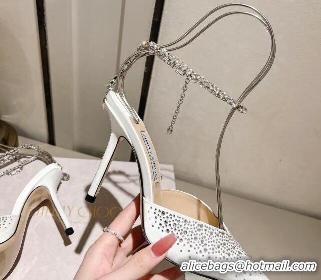 Good Looking Jimmy Choo Saeda 100 Satin Pumps with Crystals White 411921