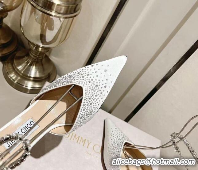 Good Looking Jimmy Choo Saeda 100 Satin Pumps with Crystals White 411921