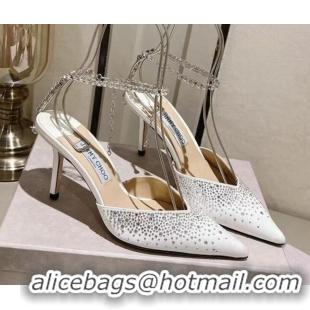 Best Product Jimmy Choo Saeda 85 Satin Pumps with Crystals White 411922