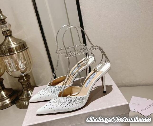 Best Product Jimmy Choo Saeda 85 Satin Pumps with Crystals White 411922