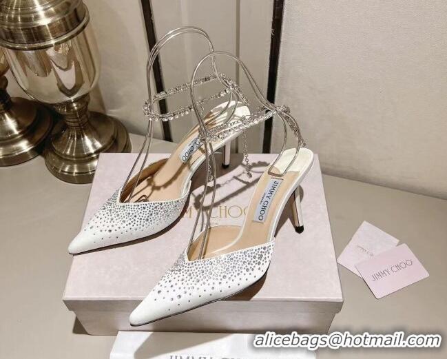 Best Product Jimmy Choo Saeda 85 Satin Pumps with Crystals White 411922