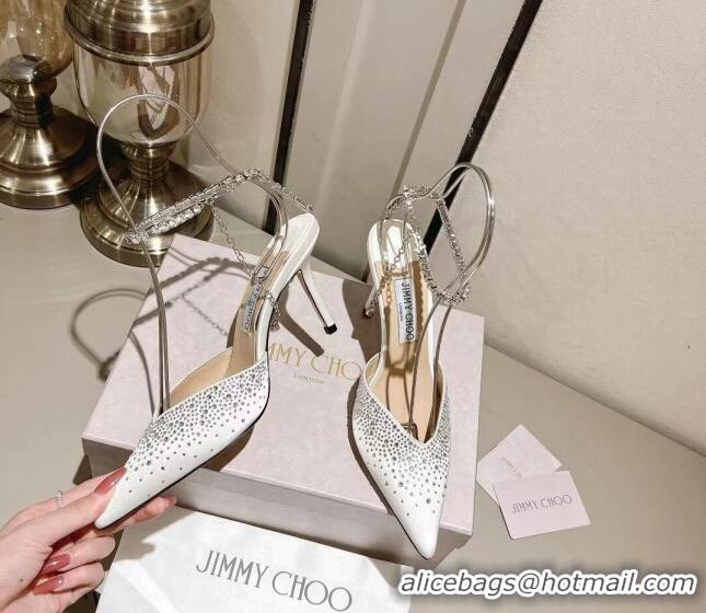 Best Product Jimmy Choo Saeda 85 Satin Pumps with Crystals White 411922