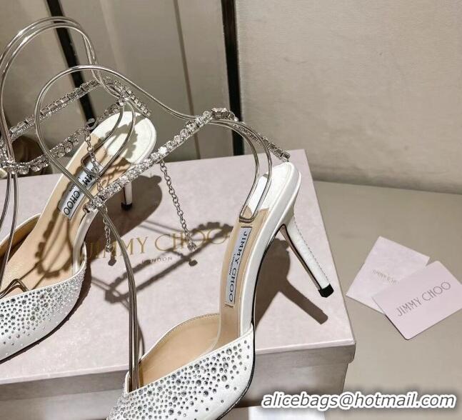 Best Product Jimmy Choo Saeda 85 Satin Pumps with Crystals White 411922