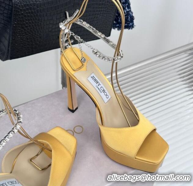 Buy Luxury Jimmy Choo Saeda Sandal Platform 12.5cm in Satin with Crystals Ankle Strap Yellow 0227101