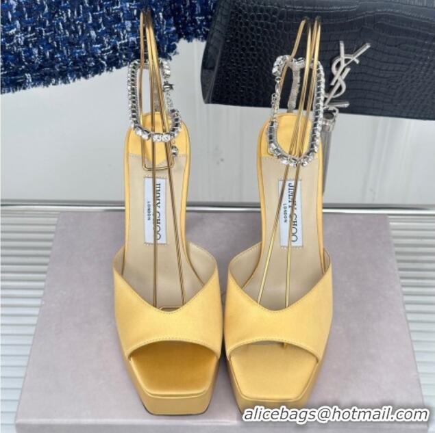 Buy Luxury Jimmy Choo Saeda Sandal Platform 12.5cm in Satin with Crystals Ankle Strap Yellow 0227101