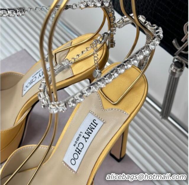 Buy Luxury Jimmy Choo Saeda Sandal Platform 12.5cm in Satin with Crystals Ankle Strap Yellow 0227101