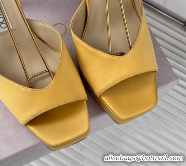 Buy Luxury Jimmy Choo Saeda Sandal Platform 12.5cm in Satin with Crystals Ankle Strap Yellow 0227101