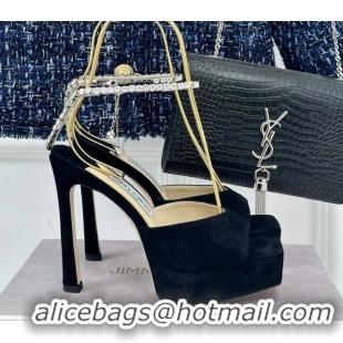 Pretty Style Jimmy Choo Saeda Sandal Platform 12.5cm in Suede with Crystals Ankle Strap Black 0227102