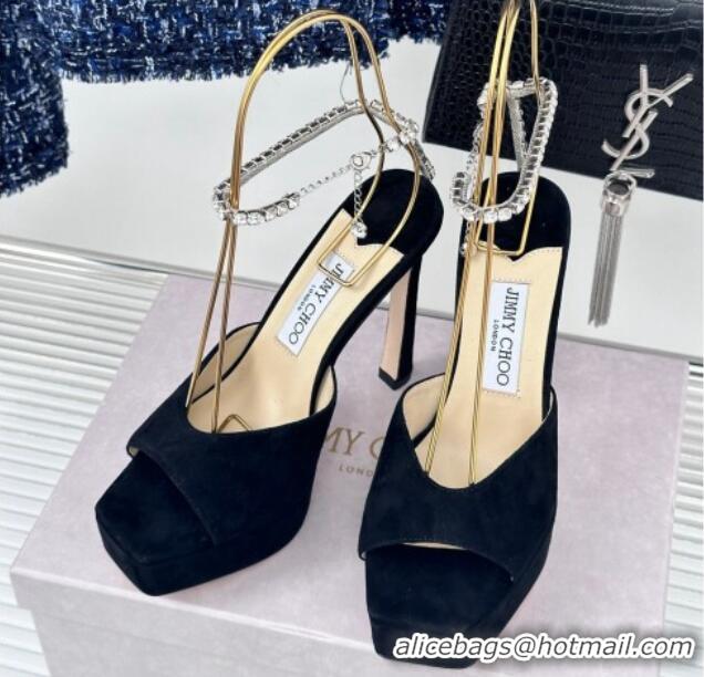 Pretty Style Jimmy Choo Saeda Sandal Platform 12.5cm in Suede with Crystals Ankle Strap Black 0227102