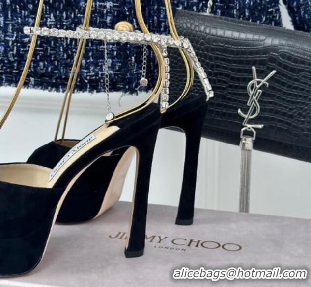 Pretty Style Jimmy Choo Saeda Sandal Platform 12.5cm in Suede with Crystals Ankle Strap Black 0227102