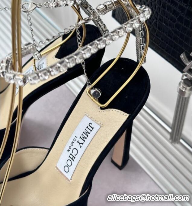 Pretty Style Jimmy Choo Saeda Sandal Platform 12.5cm in Suede with Crystals Ankle Strap Black 0227102