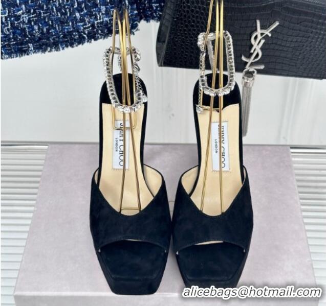 Pretty Style Jimmy Choo Saeda Sandal Platform 12.5cm in Suede with Crystals Ankle Strap Black 0227102