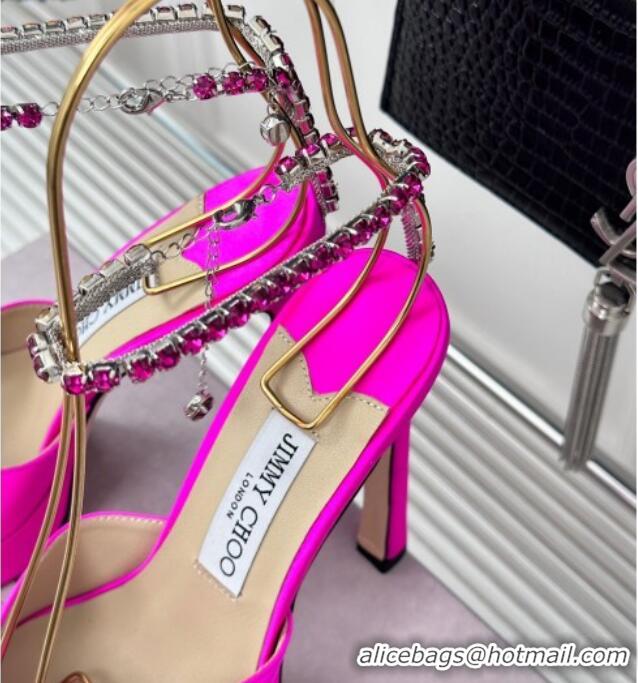 Best Grade Jimmy Choo Saeda Sandal Platform 12.5cm in Satin with Crystals Ankle Strap Neon Pink 0227103