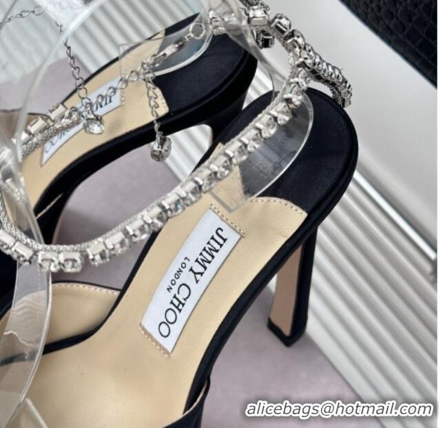 Purchase Jimmy Choo Saeda Sandal Platform 12.5cm in Satin with Crystals Ankle Strap Black 227106