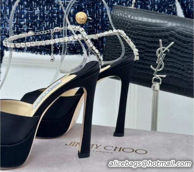 Purchase Jimmy Choo Saeda Sandal Platform 12.5cm in Satin with Crystals Ankle Strap Black 227106