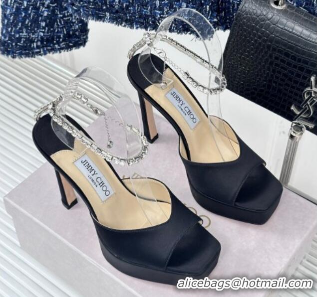 Purchase Jimmy Choo Saeda Sandal Platform 12.5cm in Satin with Crystals Ankle Strap Black 227106