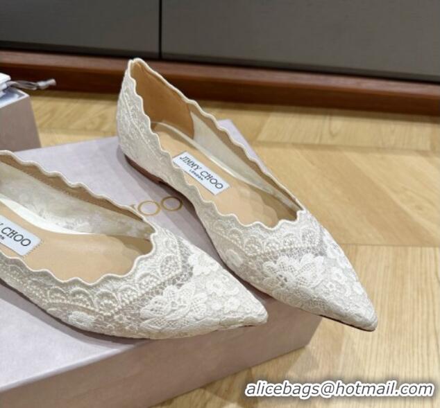 Luxurious Jimmy Choo White Lace Ballet Flat 227112