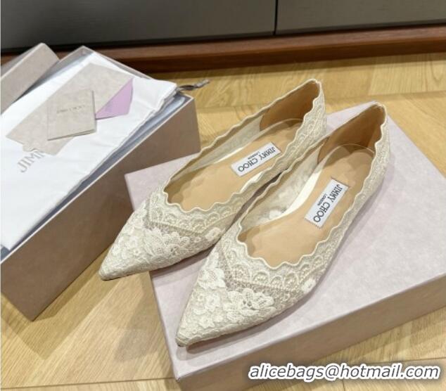 Luxurious Jimmy Choo White Lace Ballet Flat 227112