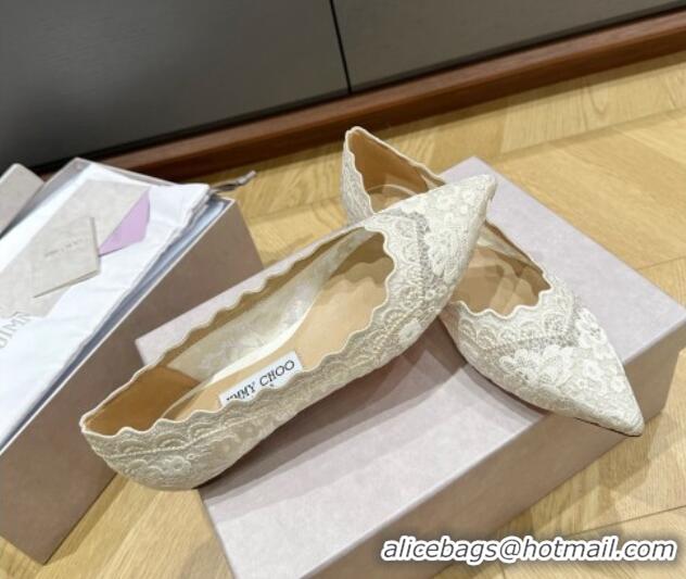 Luxurious Jimmy Choo White Lace Ballet Flat 227112