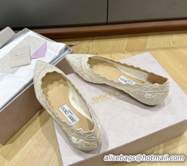 Luxurious Jimmy Choo White Lace Ballet Flat 227112