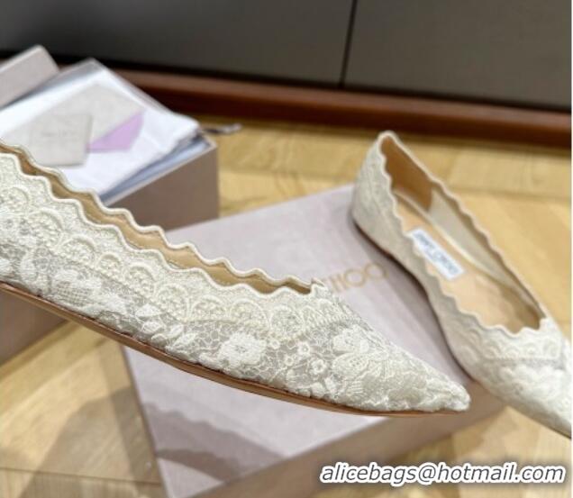 Luxurious Jimmy Choo White Lace Ballet Flat 227112