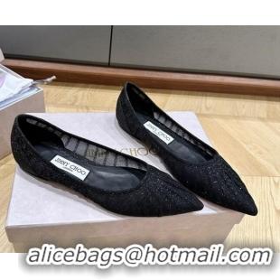 Popular Style Jimmy Choo Love Metallic Black Glitter Fabric Ballet Flat 227116