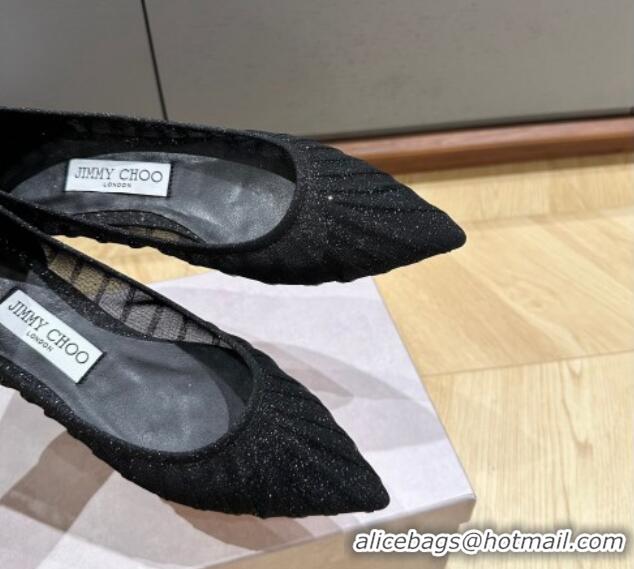 Popular Style Jimmy Choo Love Metallic Black Glitter Fabric Ballet Flat 227116