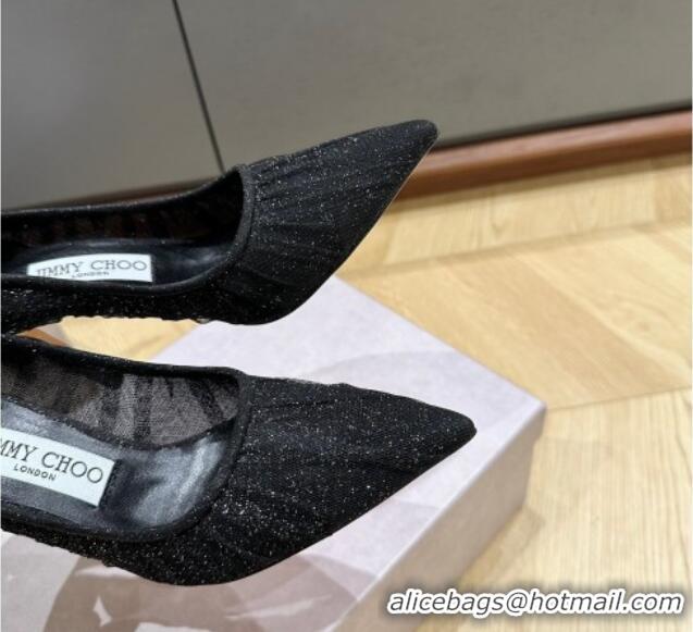 Fashion Jimmy Choo Love Metallic Black Glitter Fabric Pumps 8.5cm 227117