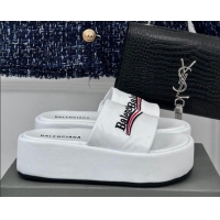 Top Design Balenciaga Logo Stripes Calfskin Platform Slide Sandals White 0129026