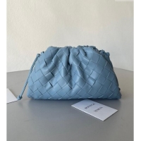 Inexpensive Bottega Veneta Mini Pouch Bag in Wide Intrecciato Leather 585852 Light Blue 2023